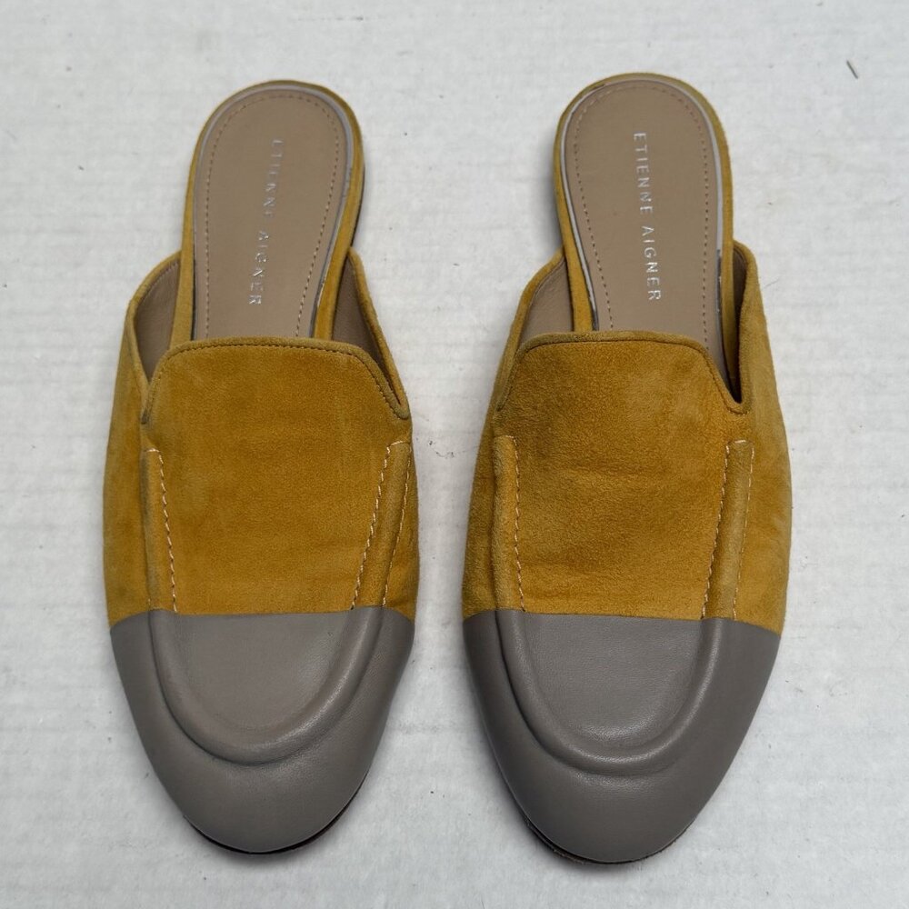 Etienne Aigner Cora Slip On Mules Womens Size 8 Saffron Yellow Suede Yellow
